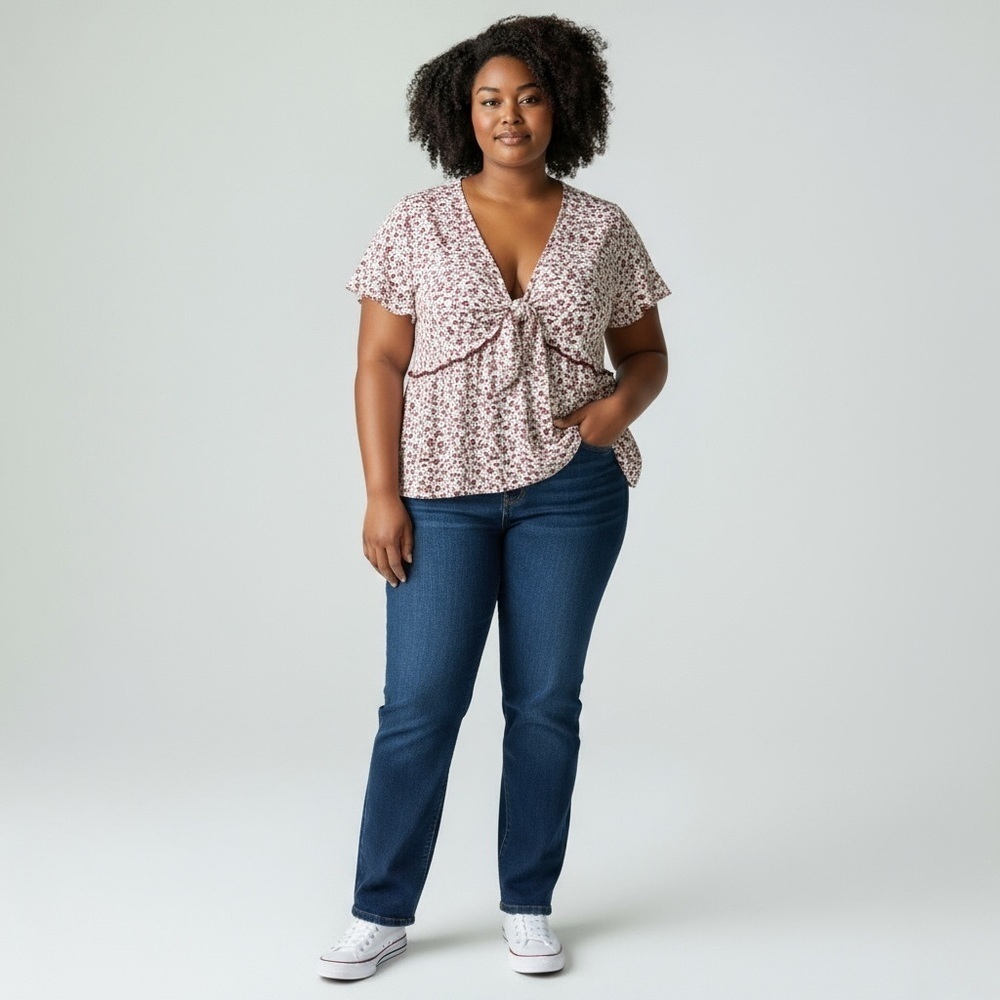 Torrid Heritage Knit Top with Floral and Speckled Design